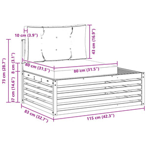 Outdoor Endsofa, 3-teilig, Akazienholz hellgrau