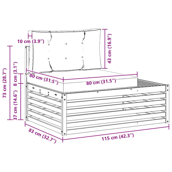 Outdoor Endsofa, 3-teilig, Akazienholz hellgrau