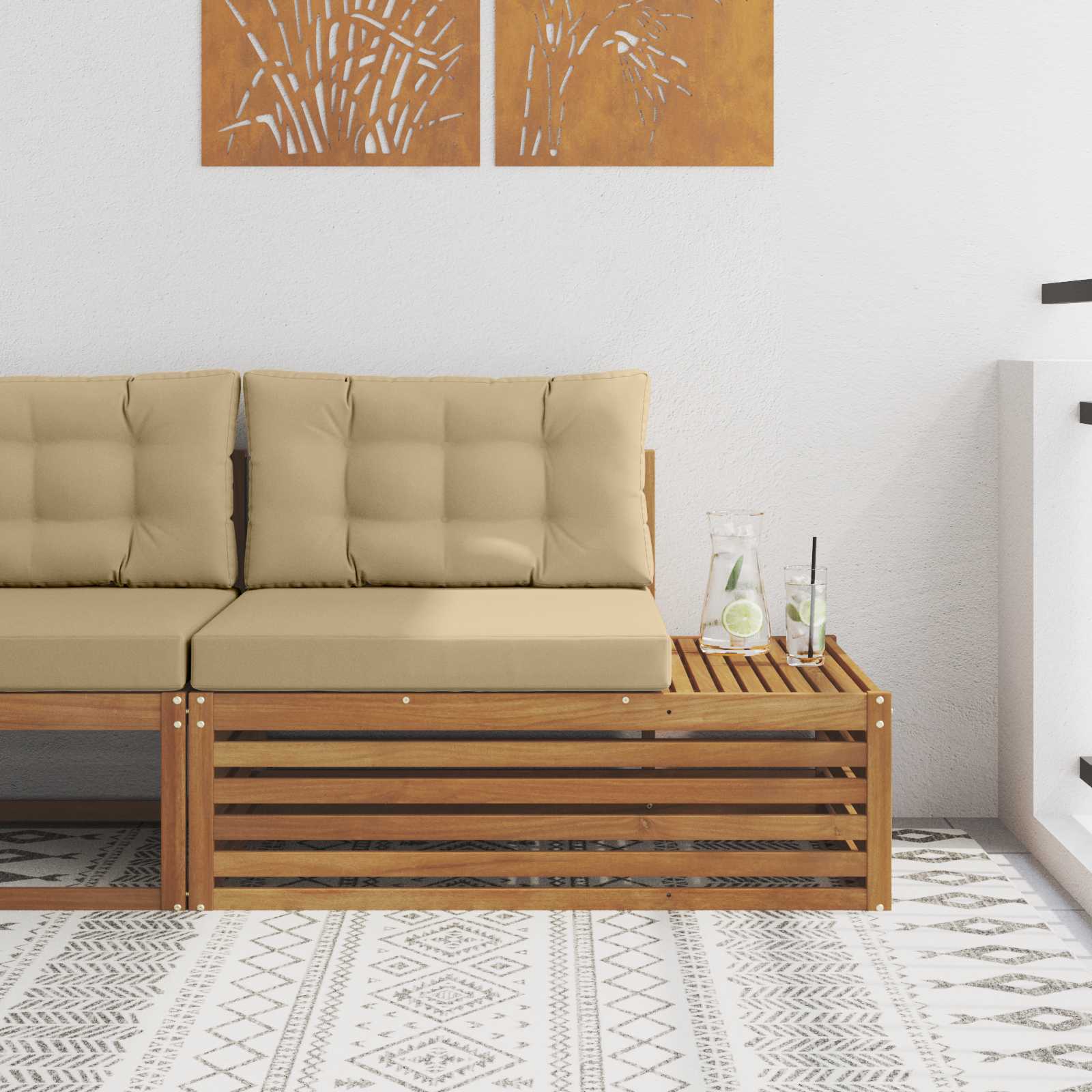 Outdoor Endsofa 3er Set Akazie Natur Beige