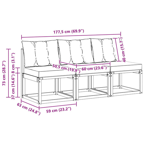 3er Outdoor Mittelsofa Gartenmöbel
