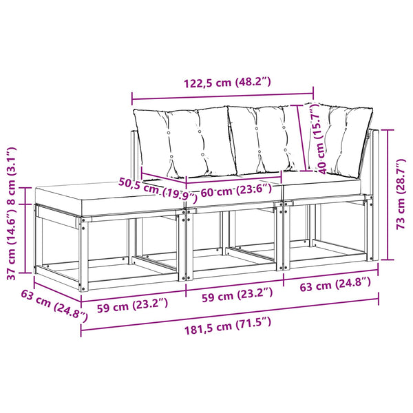 Outdoor Lounge Sofa Set, 3-teilig, Hellgrau