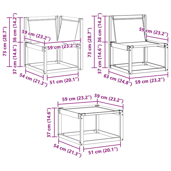 Outdoor Lounge Sofa Set, 3-teilig, Akazie