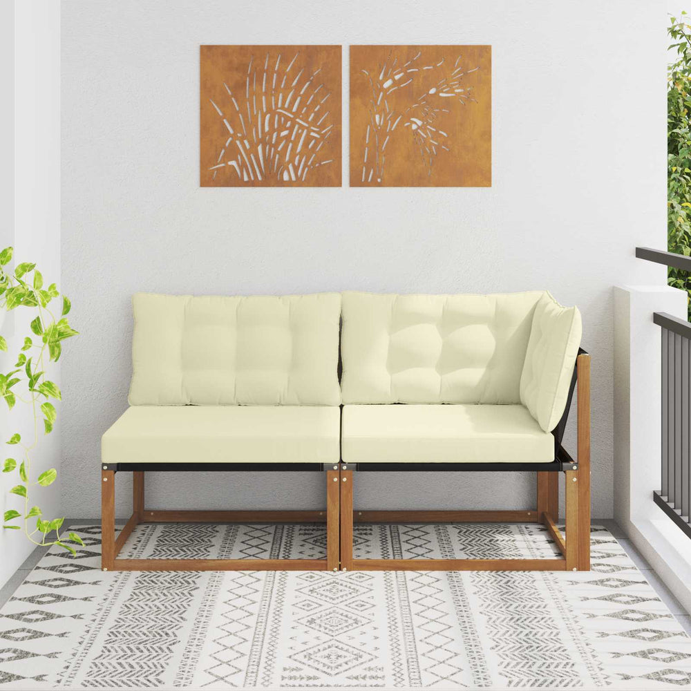 vidaXL Acacia Wood Center and Corner Sofa with Cushions 2 Pieces Natural