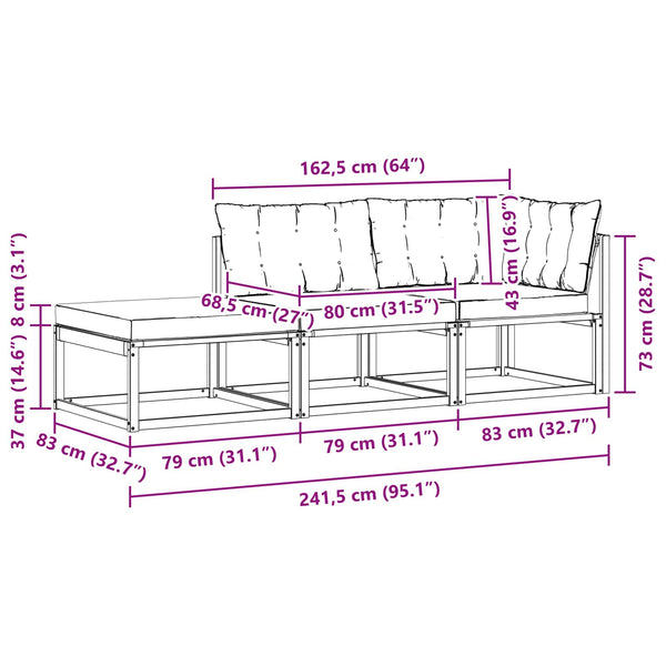 Ecksofa Gartenmöbel Set Akazie Massivholz 3-teilig