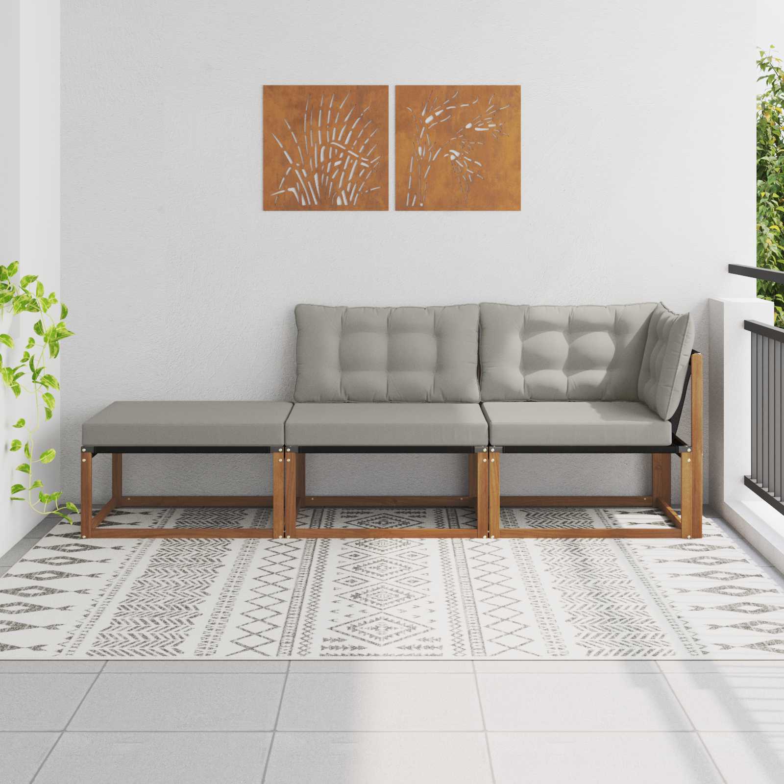vidaXL Sectional Sofa Units 3 Piece Natural and Light Grey