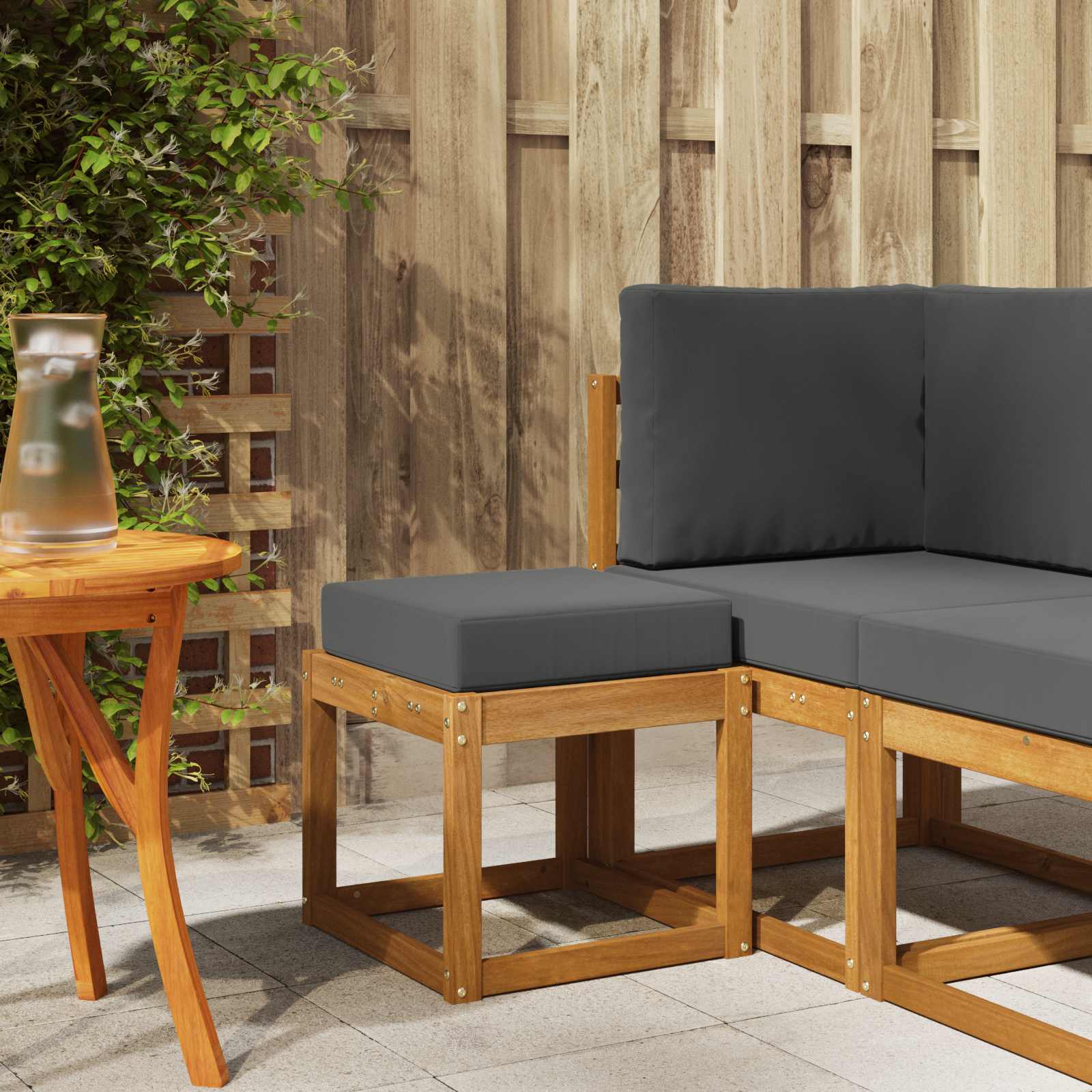 Hocker Bank mit Kissen Natur Anthrazit