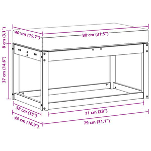 Outdoor Hockerbank mit Kissen, Natur/Creme