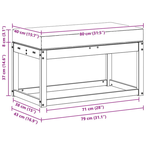 Outdoor Hockerbank mit Kissen, Natur/Creme