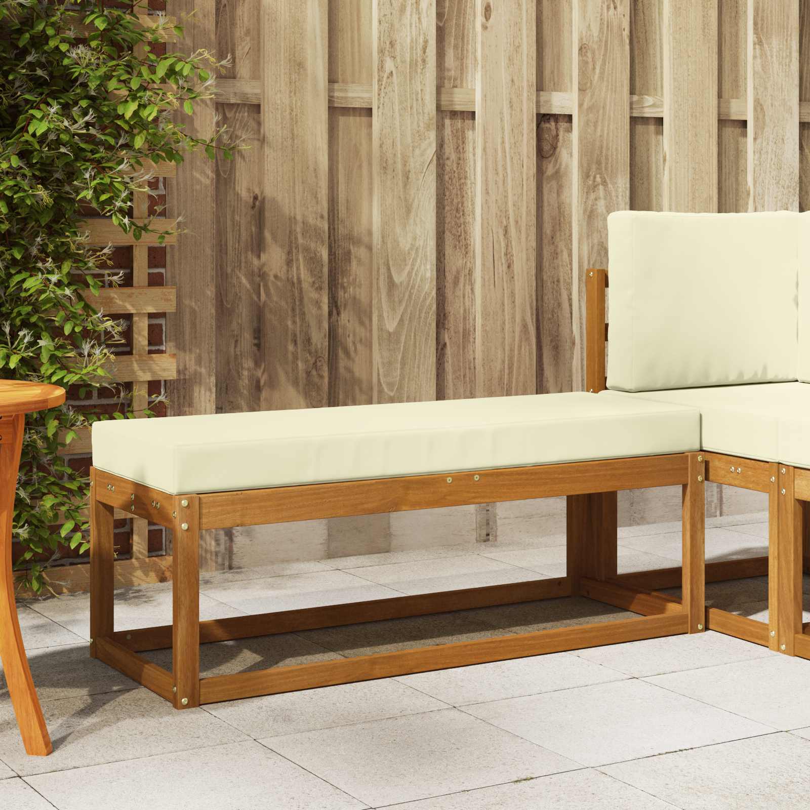 Outdoor Hockerbank mit Kissen, Natur/Creme