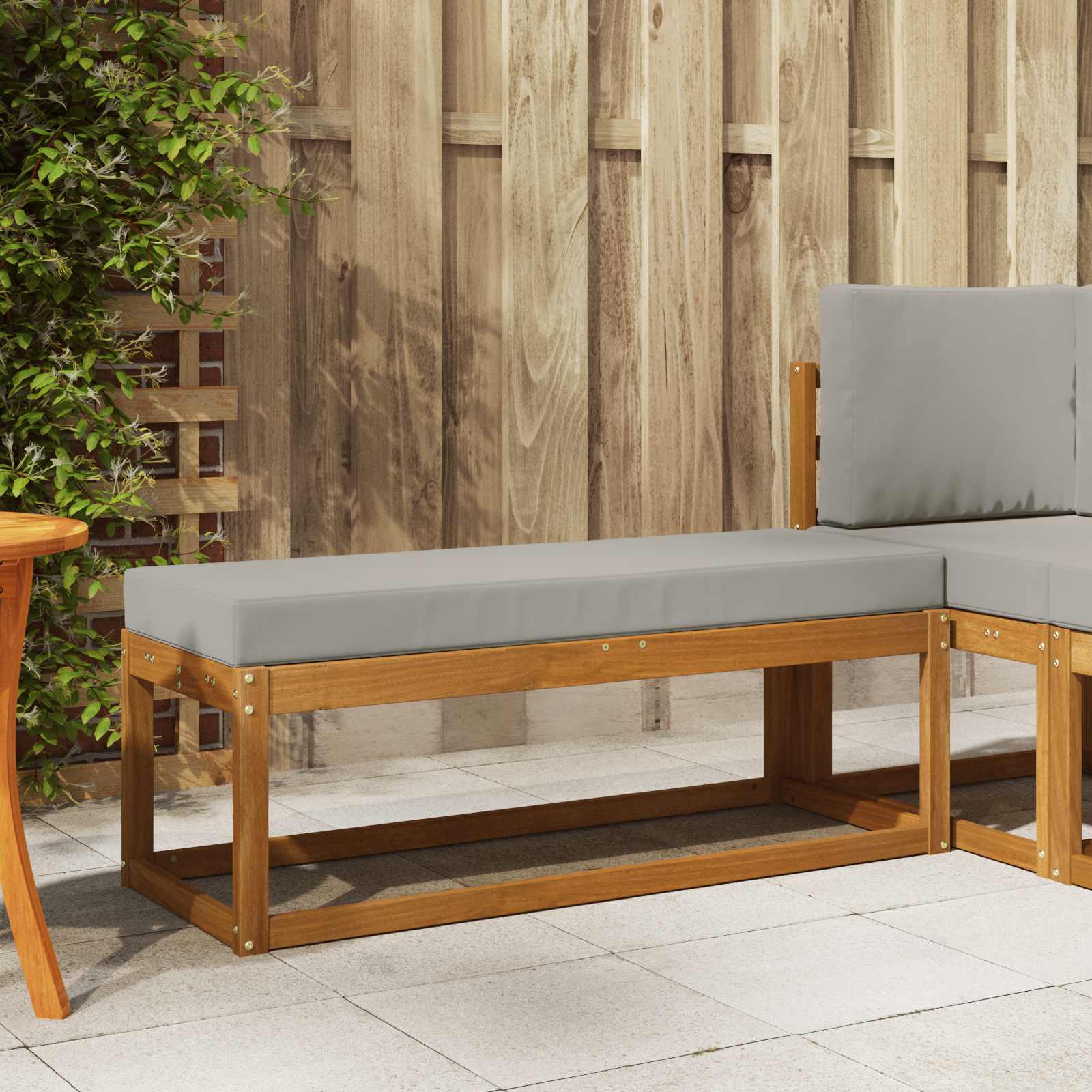 Hocker Bank mit Kissen, Natur/Hellgrau