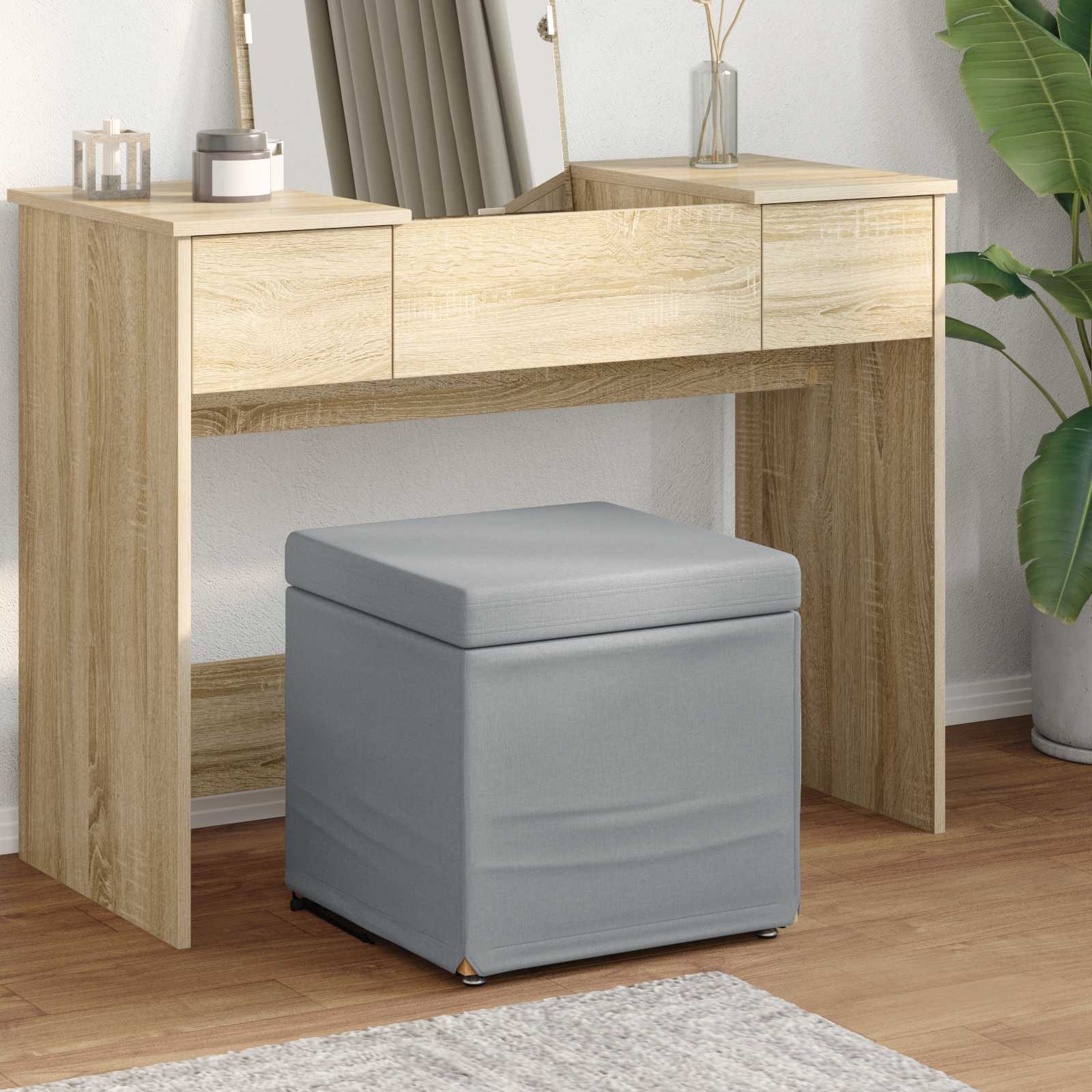 Hellgrauer Hocker Stoff Pressholz 41x41x40cm