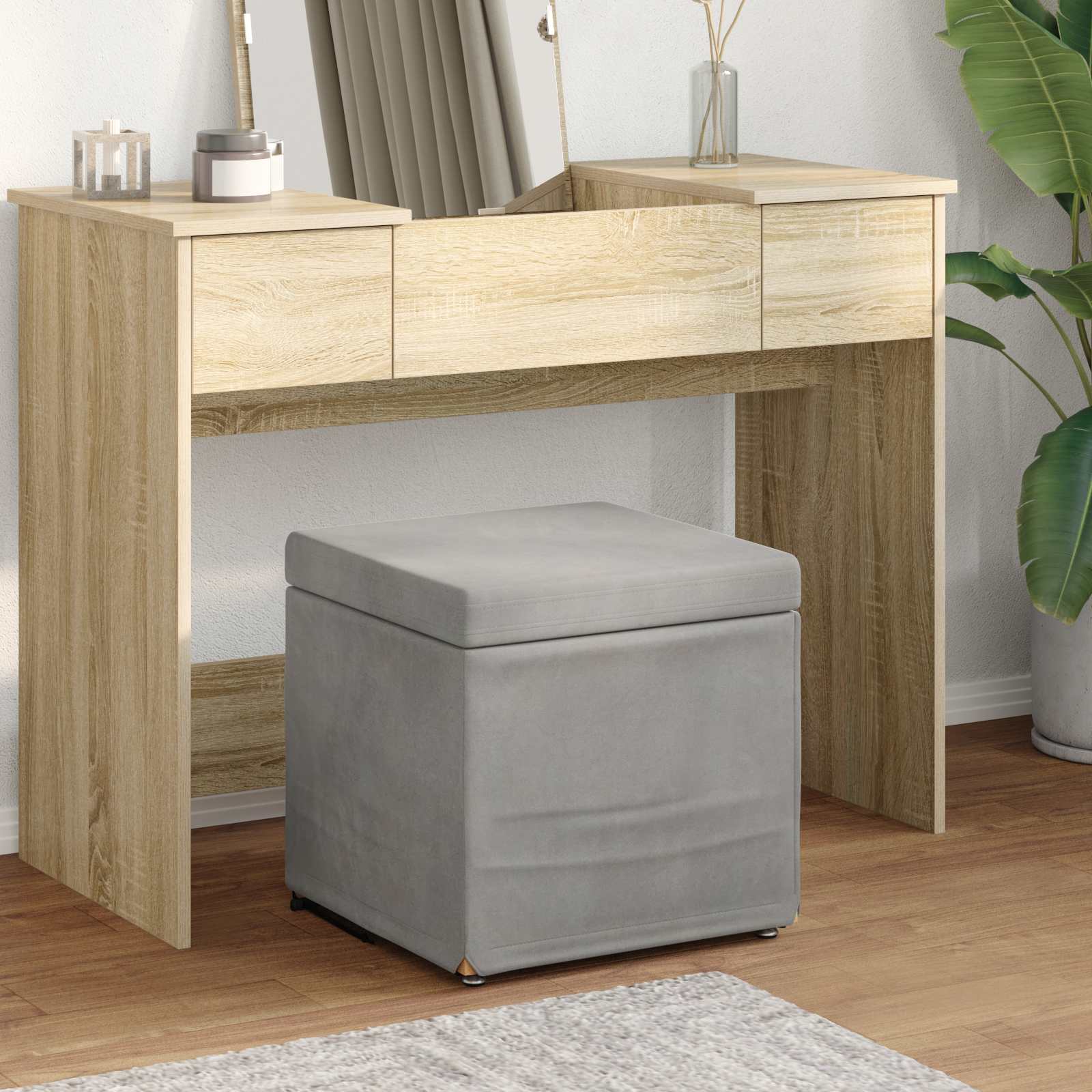 Hocker Hellgrau Samt 41x41 cm