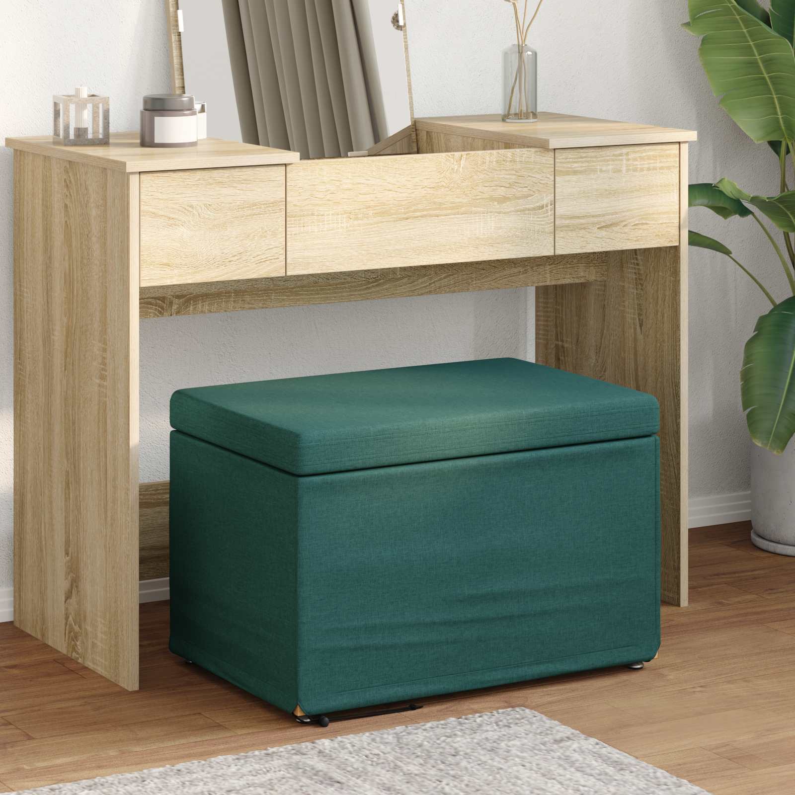 Dunkelgrüner Hocker Stoff 61x41x40cm