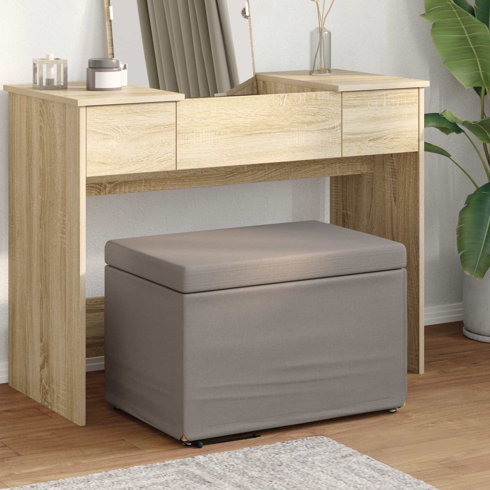 Taupe Hocker Stoff Pressholz 61x41x40cm