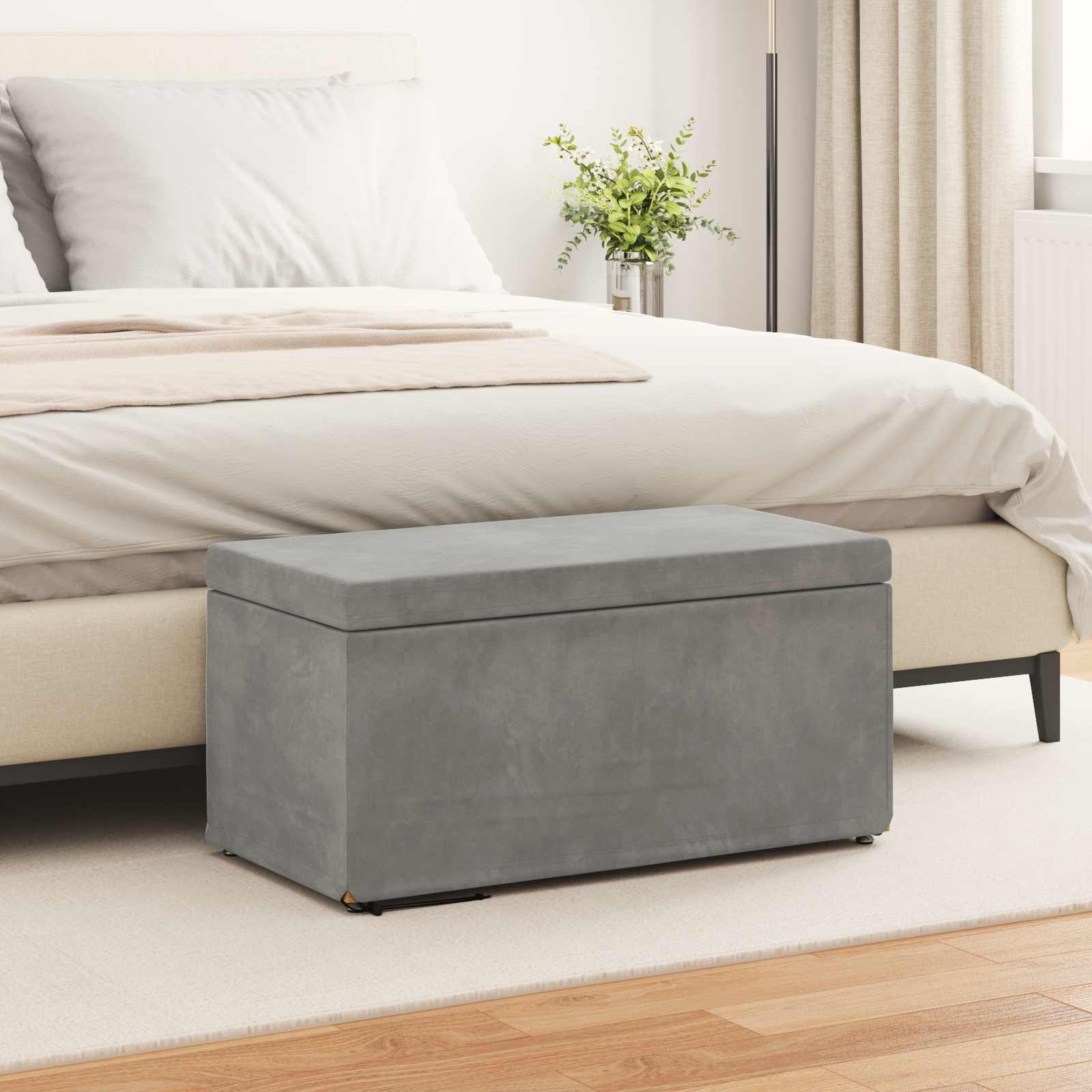 Hocker Hellgrau Samt 81x41x40cm