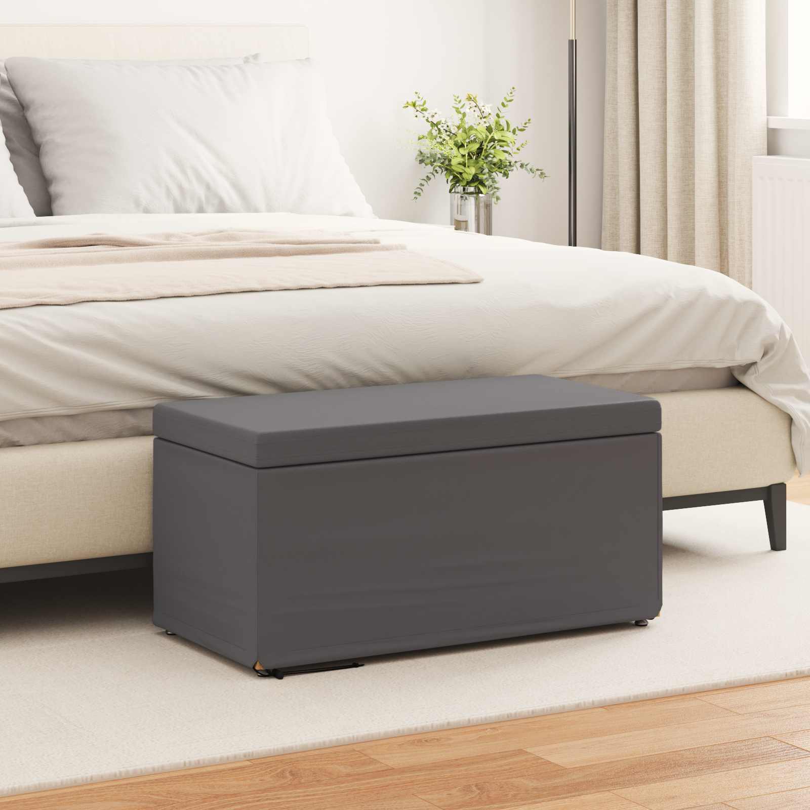 Grauer Hocker Kunstleder 81x41x40cm