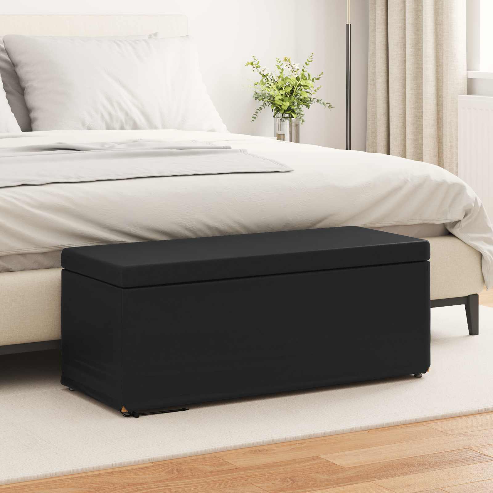 Schwarzer Hocker 101x41x40cm Kunstleder