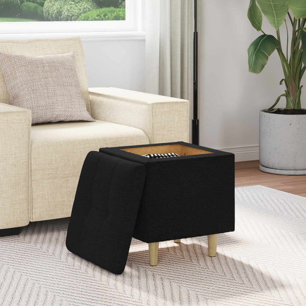 vidaXL Pouf de rangement avec coussin en tissu noir 40 x 40 x 45 cm