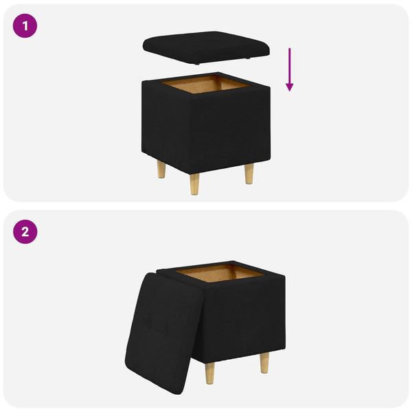 vidaXL Pouf de rangement avec coussin en tissu noir 40 x 40 x 45 cm
