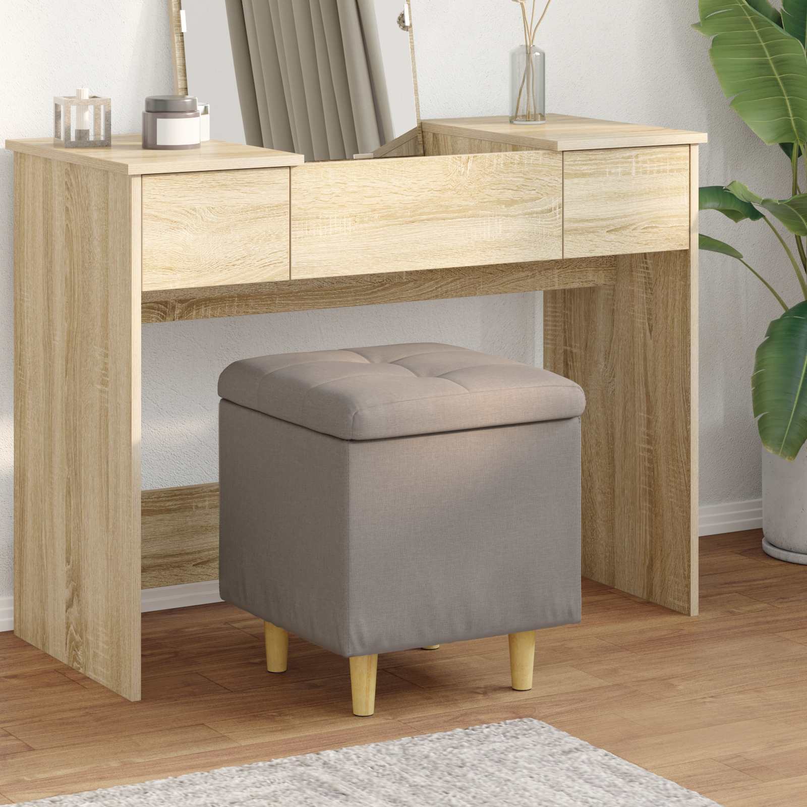 Aufbewahrungsottomane Taupe mit Kissen