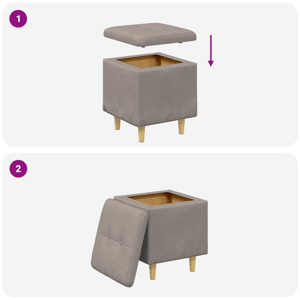 Aufbewahrungsottomane Taupe mit Kissen