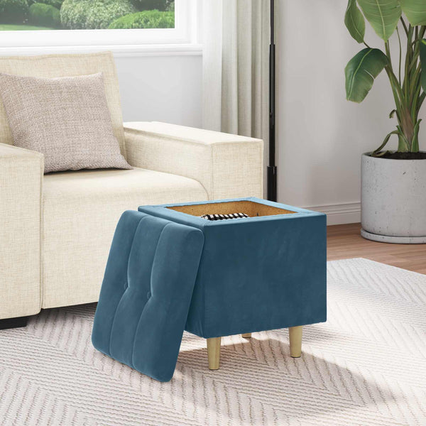 Blaue Samt Aufbewahrungsottomane mit Kissen