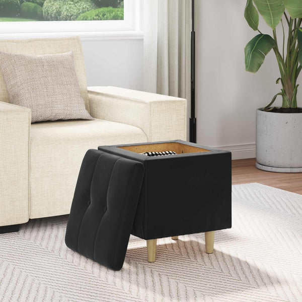 Schwarze Samt Aufbewahrungsbox mit Kissen 40x40x45cm