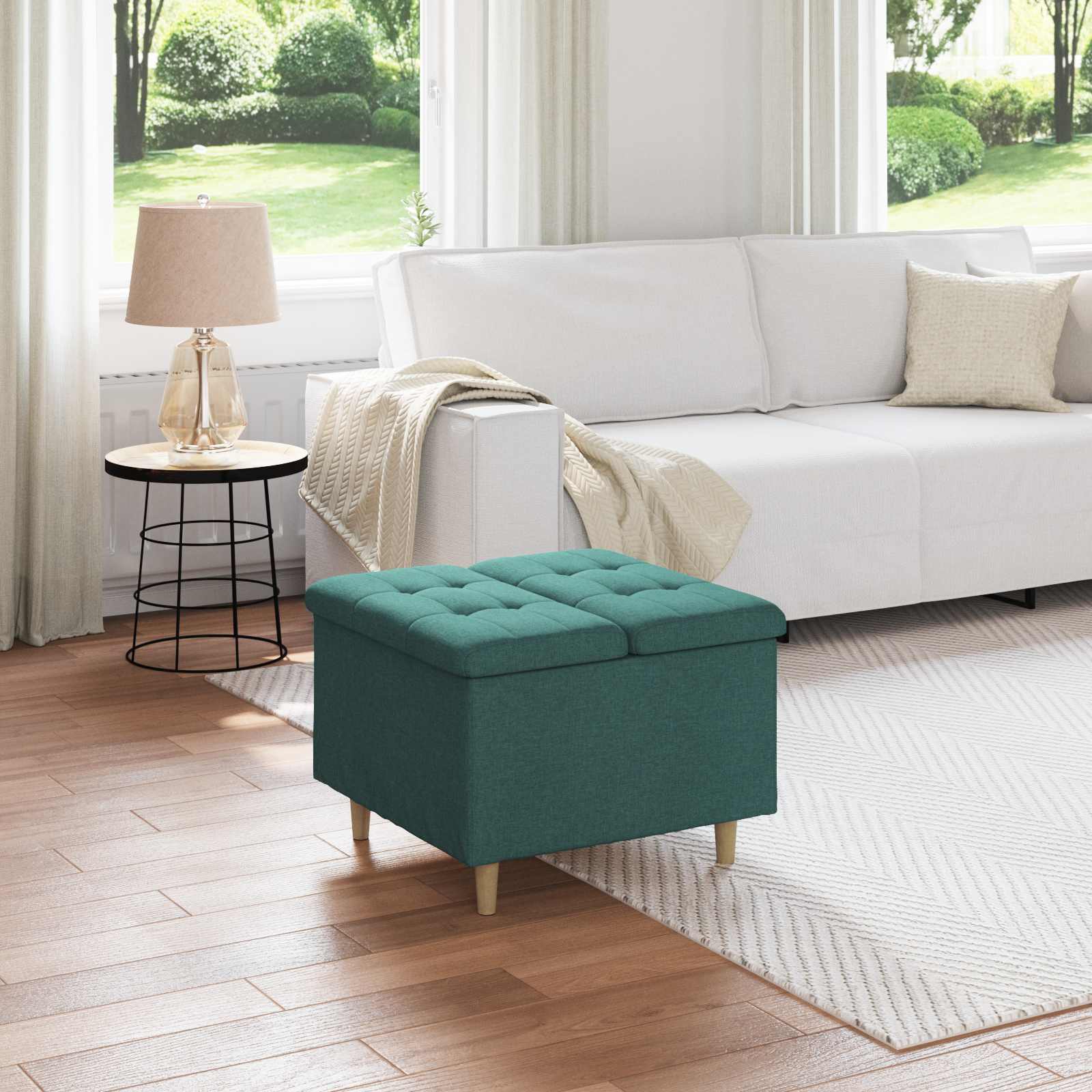 Dunkelgrüne Aufbewahrungsottomane 60x60 cm