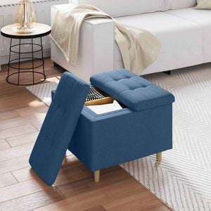 Blaue Aufbewahrungsottomane mit Kissen