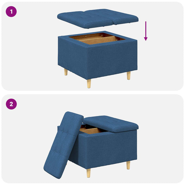 Blaue Aufbewahrungsottomane mit Kissen