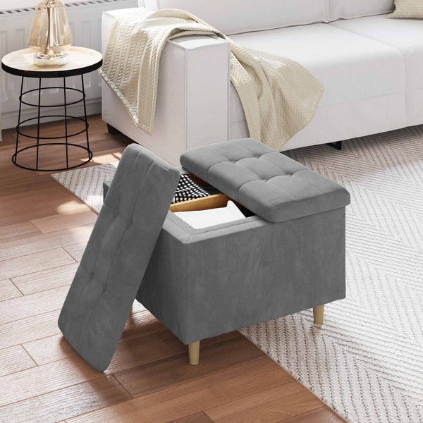 Dunkelgraue Samt Aufbewahrungsottomane 60x60x45cm