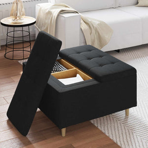 Schwarze Aufbewahrungsottomane mit Kissen 80x80x45cm