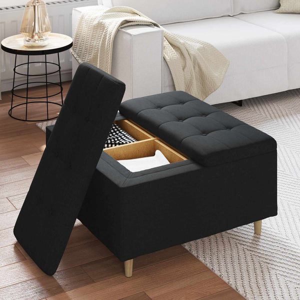 Schwarze Aufbewahrungsottomane mit Kissen 80x80x45cm