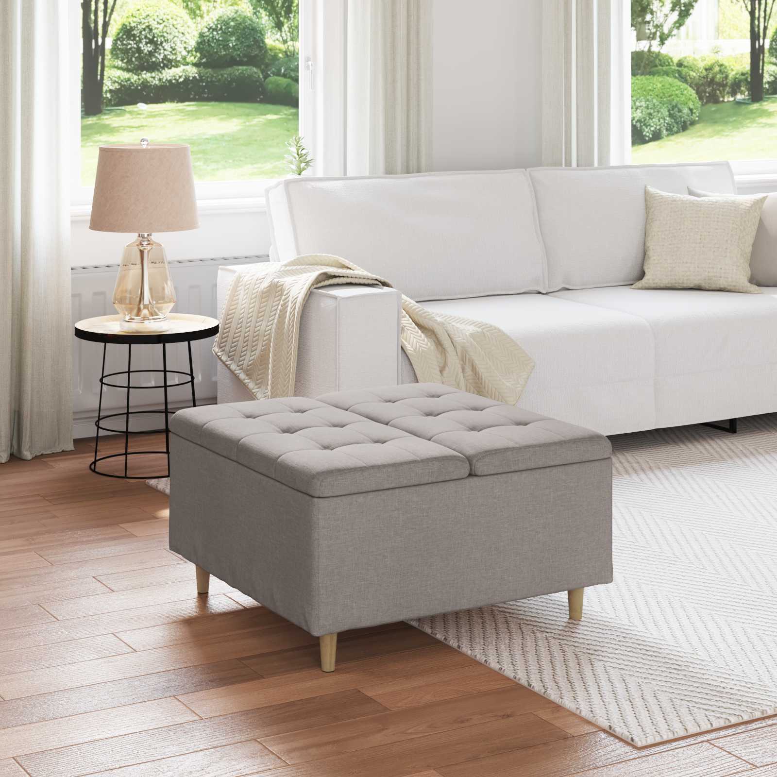 Aufbewahrungsottomane Taupe 80x80 cm mit Kissen