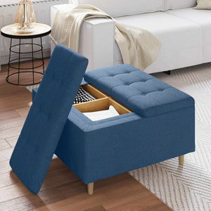 vidaXL Pouf de rangement avec coussin Bleu 80 x 80 x 45 cm Tissu