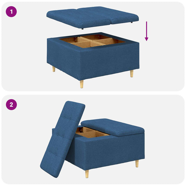 vidaXL Pouf de rangement avec coussin Bleu 80 x 80 x 45 cm Tissu