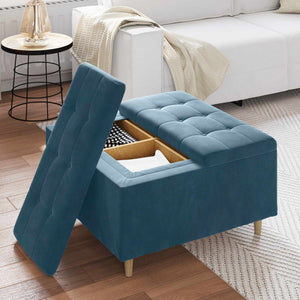 Blaue Samt Aufbewahrungsbox mit Kissen 80x80 cm