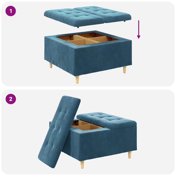 Blaue Samt Aufbewahrungsbox mit Kissen 80x80 cm