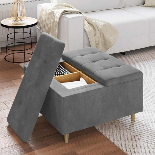 Dunkelgraue Samt Aufbewahrungsottomane 80x80 cm