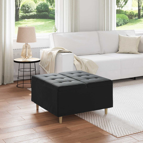 Schwarze Samt Aufbewahrungsottomane mit Kissen 80x80 cm