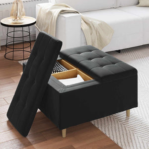 Schwarze Samt Aufbewahrungsottomane mit Kissen 80x80 cm
