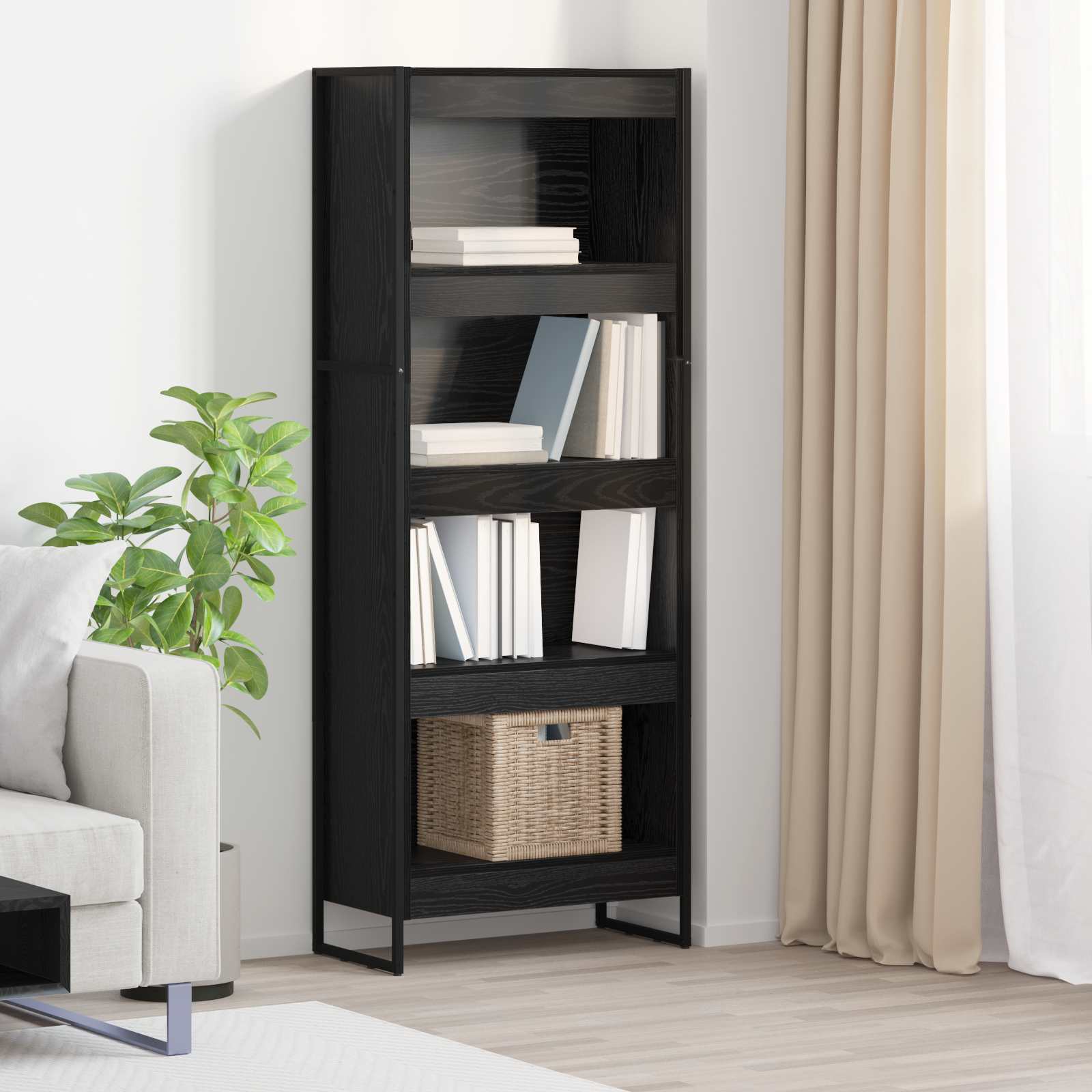 vidaXL Bibliothèque Noir aspect chêne 60 x 30 x 155 cm Bois d'ingénierie