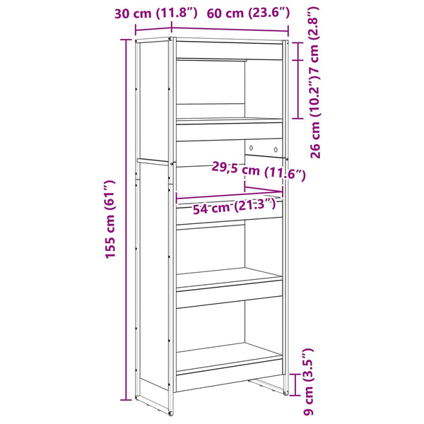 Bücherregal Raucharbe Holzwerkstoff 155cm