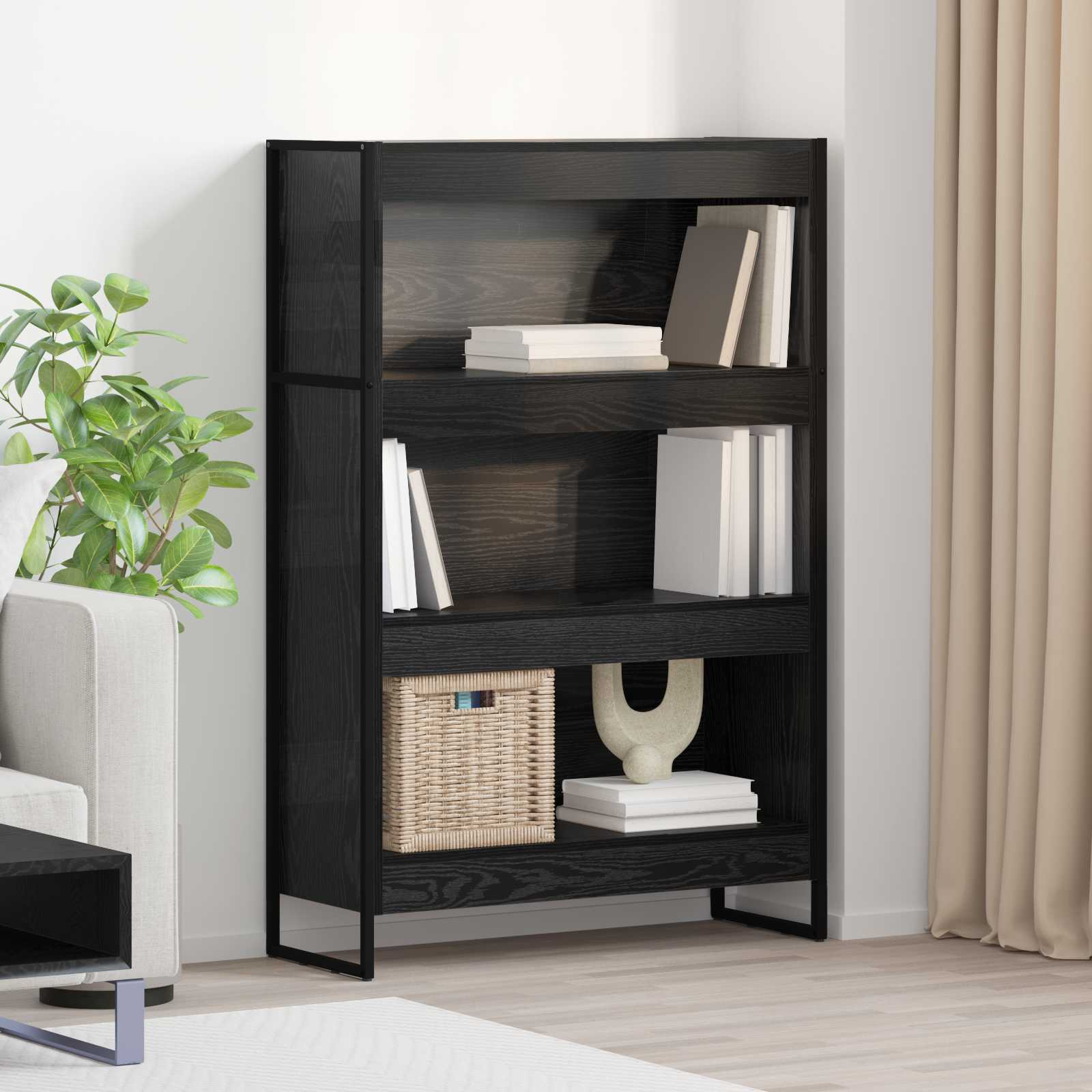 vidaXL Bibliothèque noire aspect chêne 80 x 30 x 121 cm Aggloméré