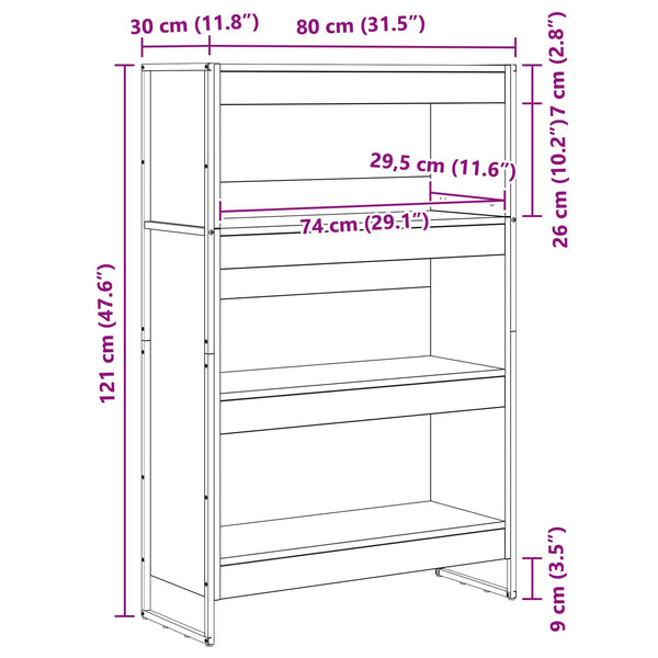vidaXL Bibliothèque noire aspect chêne 80 x 30 x 121 cm Aggloméré