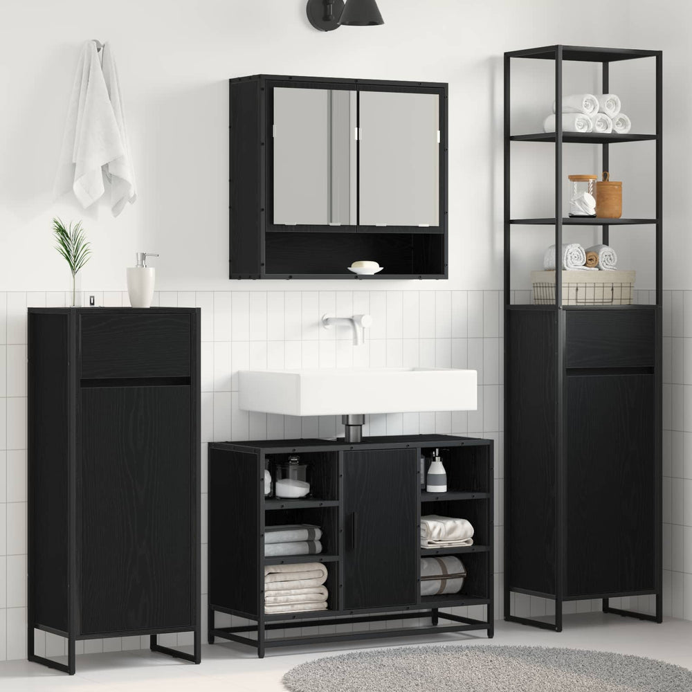 Badezimmerschrank Schwarz Eichenoptik 40x30x180cm