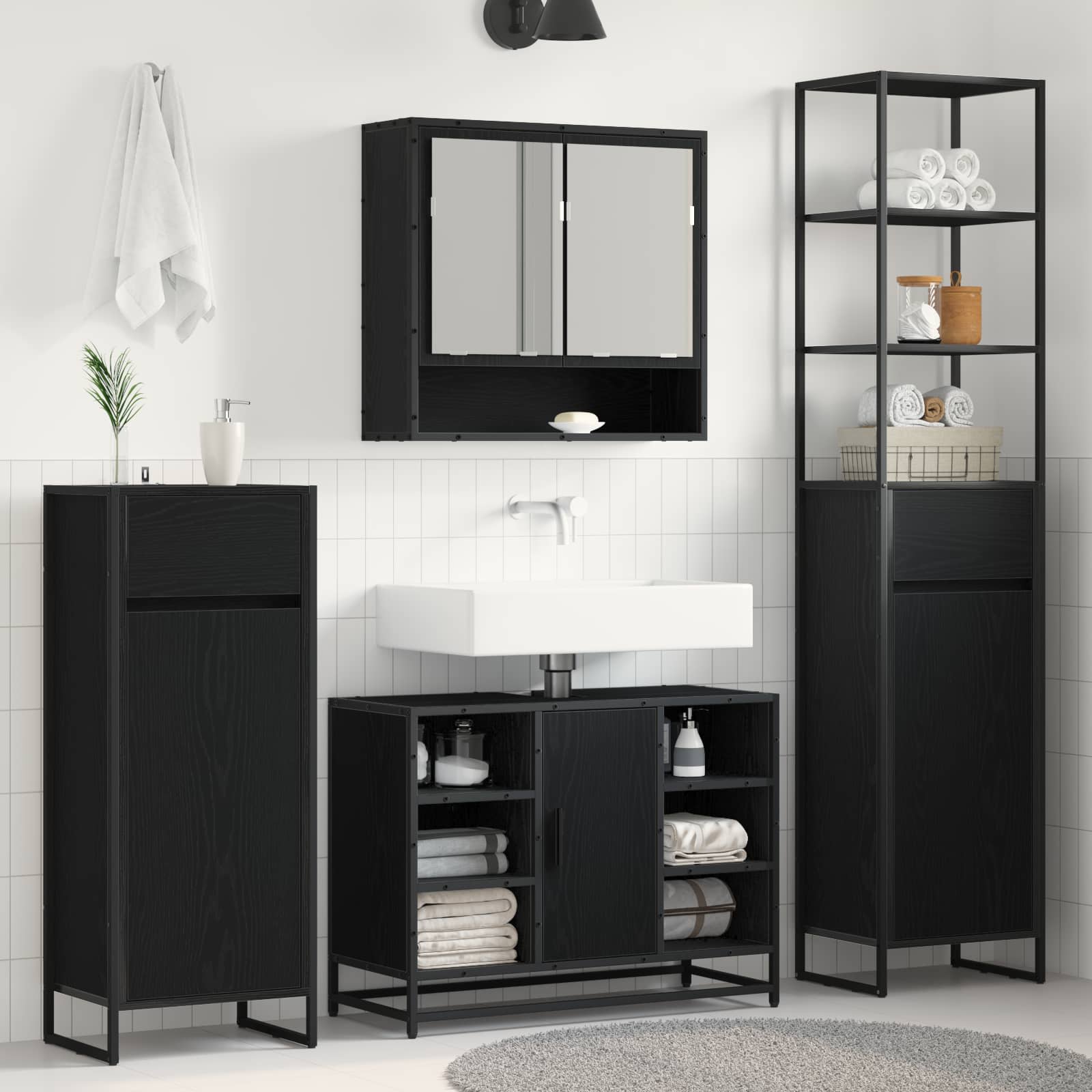 vidaXL Armoire de salle de bain avec porte Noir Chêne 40 x 30 x 180 cm