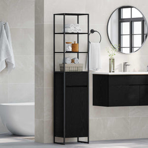 vidaXL Armoire de salle de bain avec porte Noir Chêne 40 x 30 x 180 cm