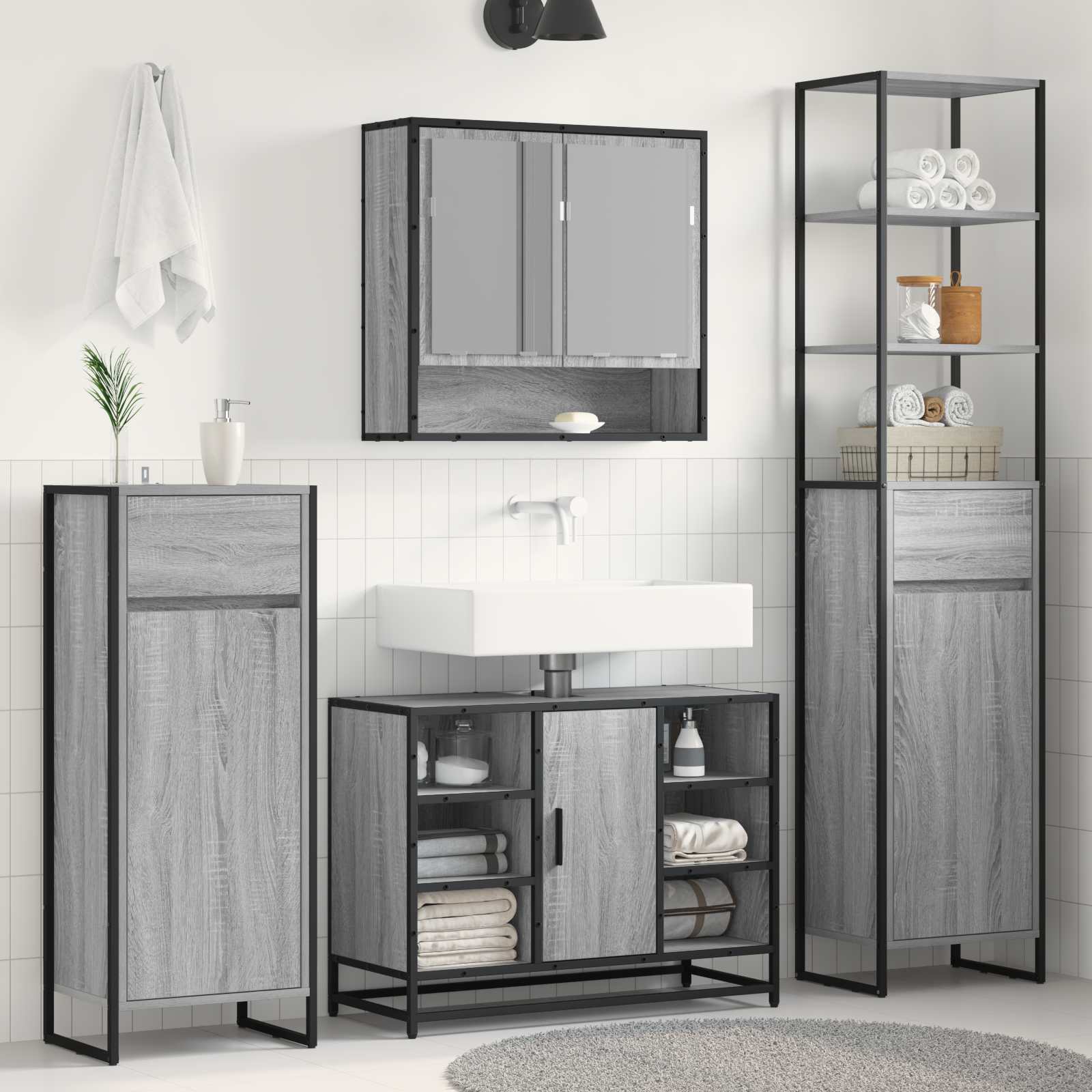 Badezimmerschrank Grau Sonoma 40x30x180cm