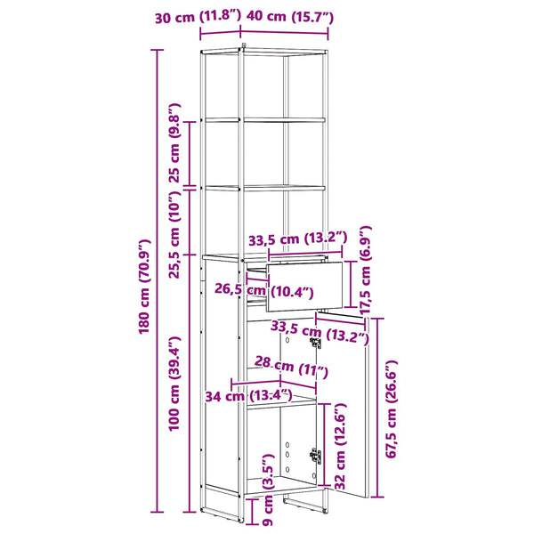 Badezimmerschrank Altholz 40x30x180cm